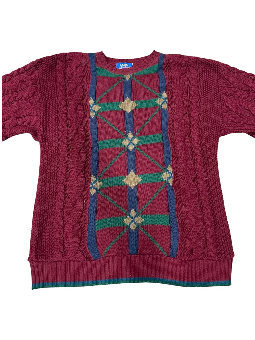 Vtg Lobo by Pendleton dark red knit sweater geometric green and blue Large - Picture 5 of 8
